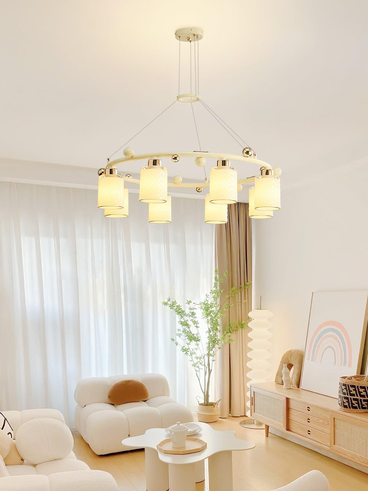Alsile Japandi-stijl kroonluchter met matglas