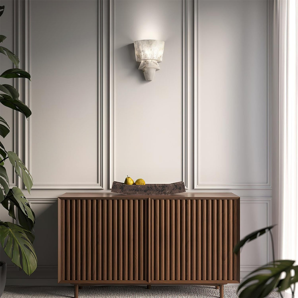 Alvian wandlamp elegante wit albast in lagen