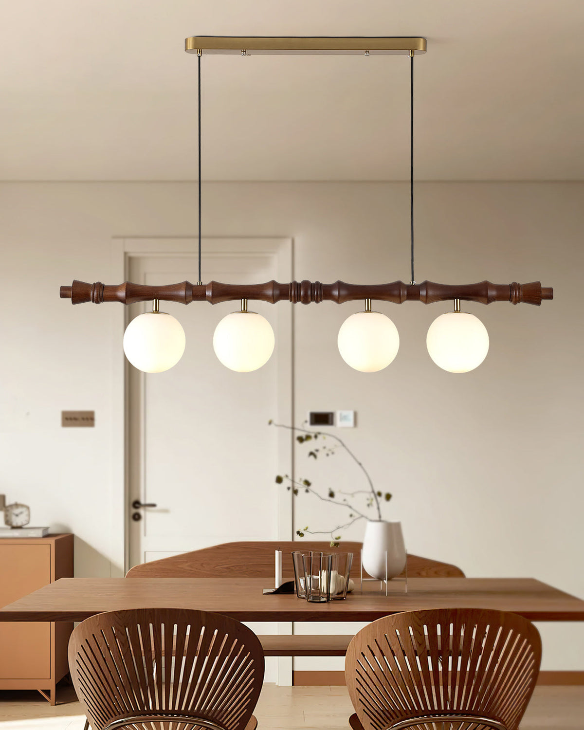 Bivio Lineaire hanglamp van goud en walnoot