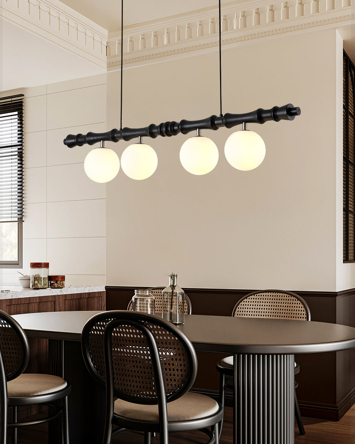 Bivio Lineaire hanglamp van goud en walnoot