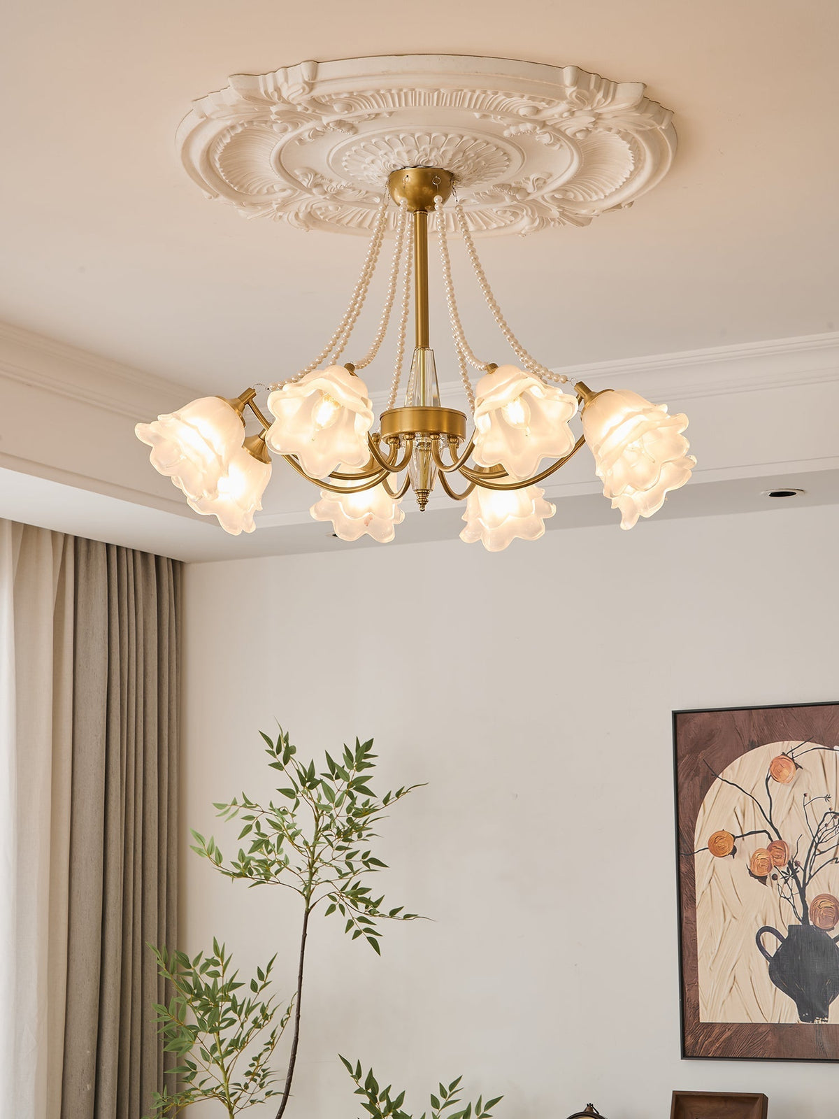 Allirila Traditionele Elegantie Vintage Bloom Parelmoer glas Kroonluchter