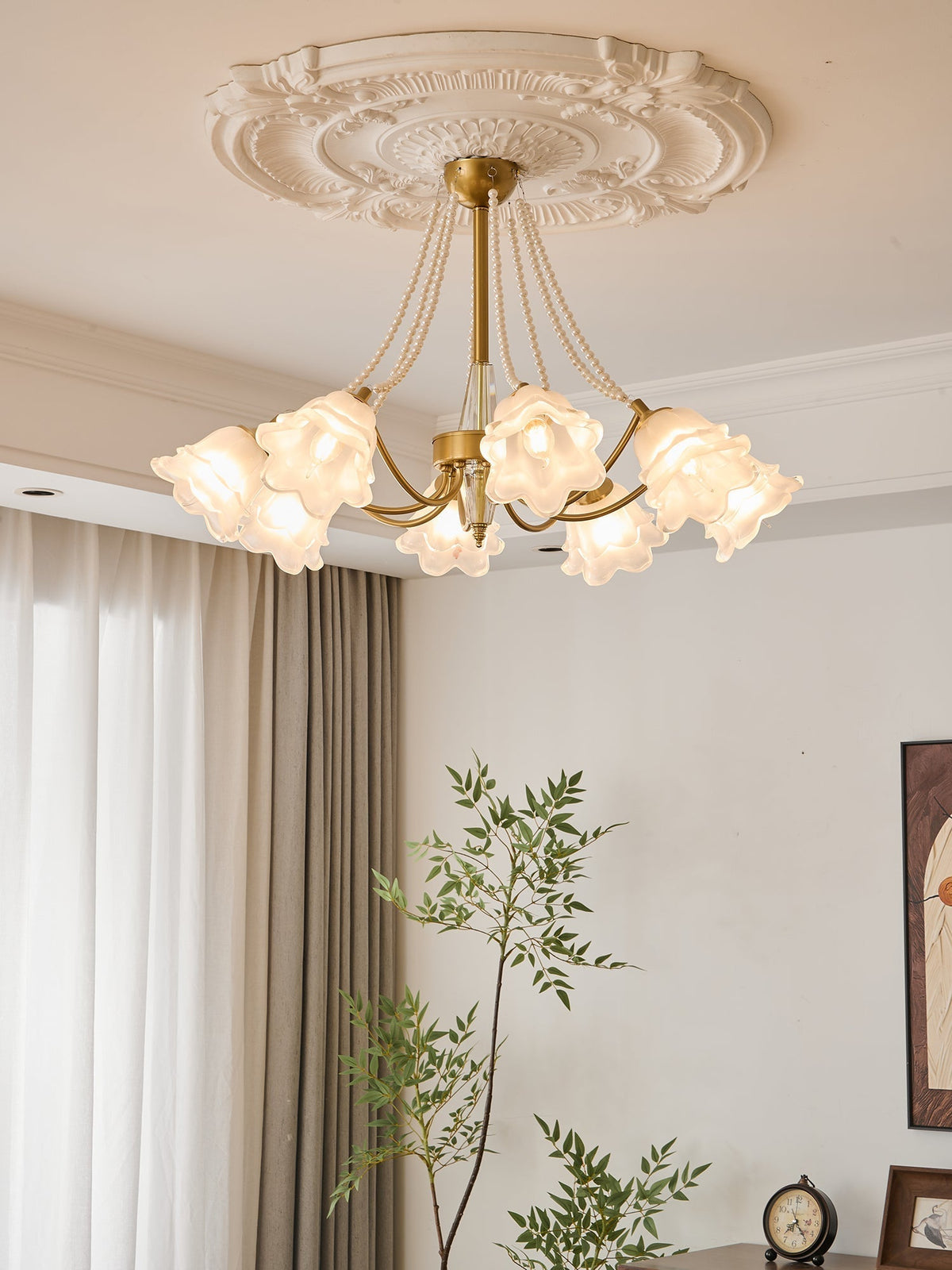 Allirila Traditionele Elegantie Vintage Bloom Parelmoer glas Kroonluchter