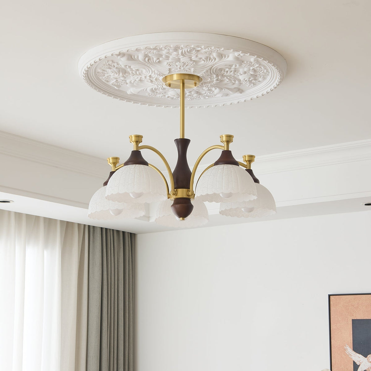 Avvynila Traditionele Elegantie Vintage messing Hout Kroonluchter