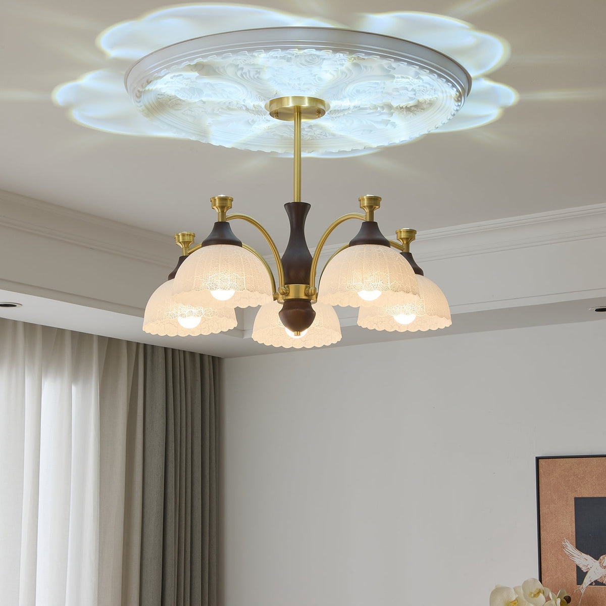 Avvynila Traditionele Elegantie Vintage messing Hout Kroonluchter
