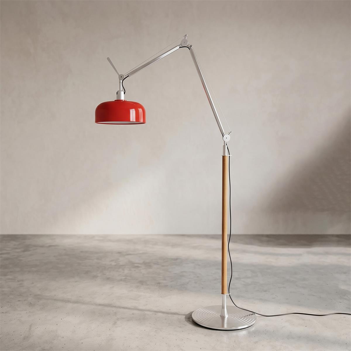 Rudy vloerlamp karmozijnrood esdoornhout met beweegbare arm