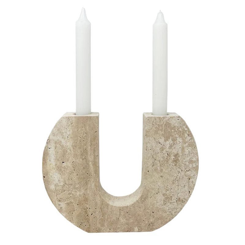 Stone Reliquary geel travertin kandelaar