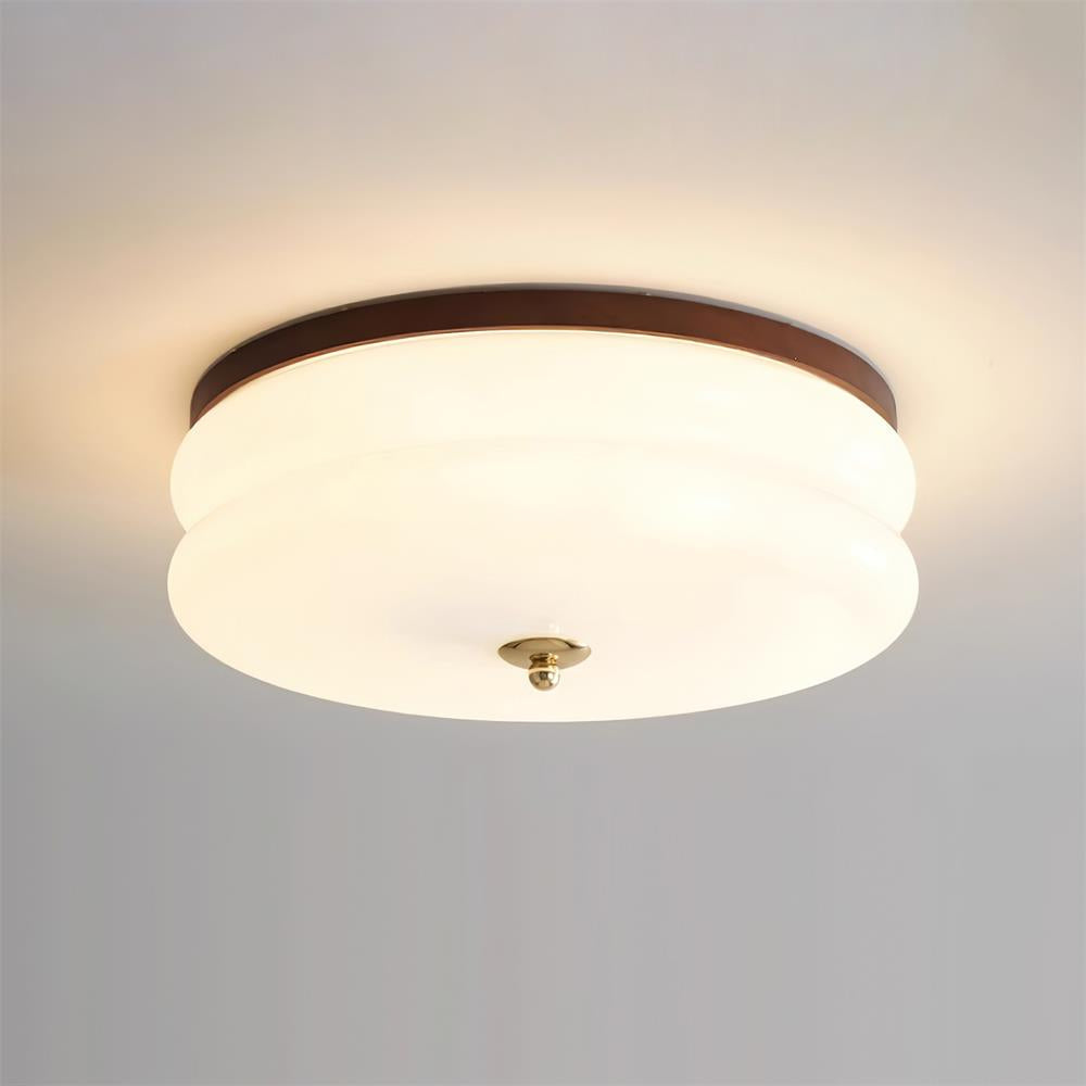Cora plafondlamp dubbele laag glas schijf walnoot minimalistisch