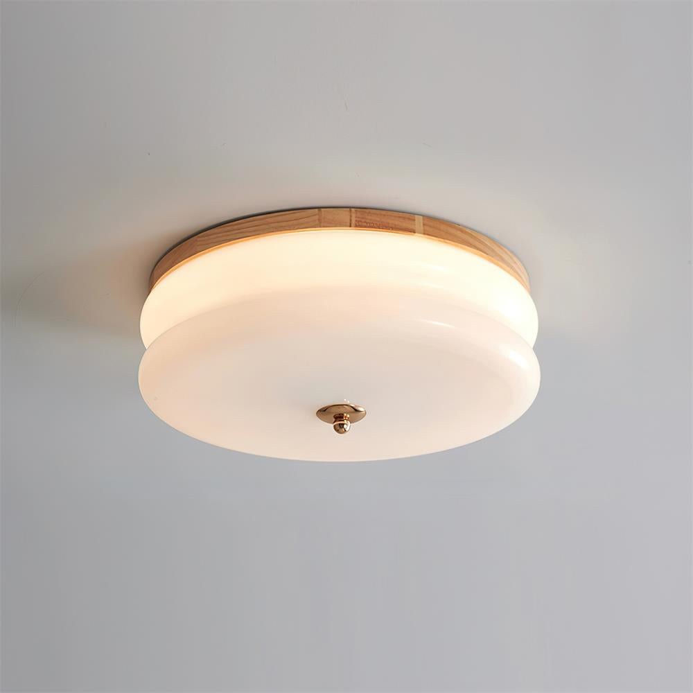 Cora plafondlamp dubbele laag glas schijf walnoot minimalistisch