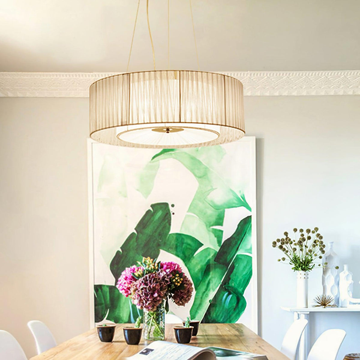 Leo Moderne hanglamp van beige en chroom
