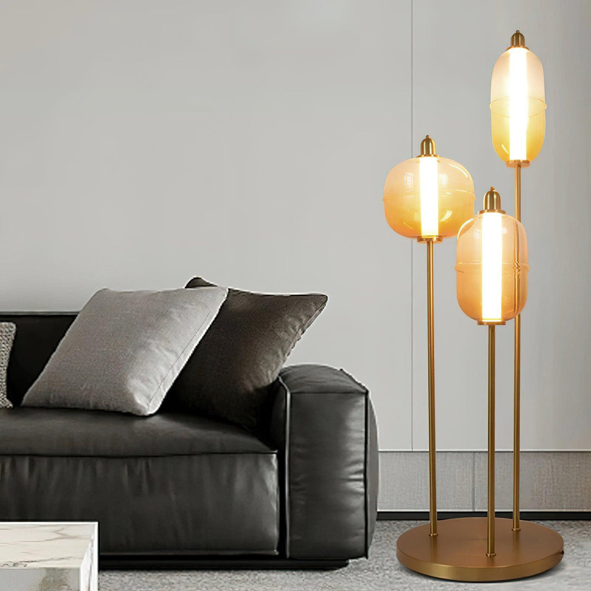 Arixel Moderne vloerlamp van glas in goudkleurige afwerking