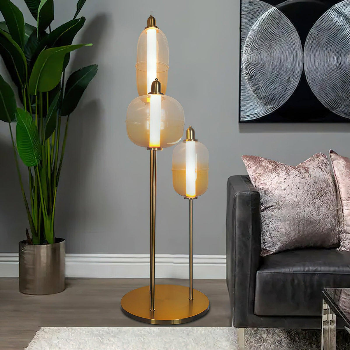 Arixel Moderne vloerlamp van glas in goudkleurige afwerking