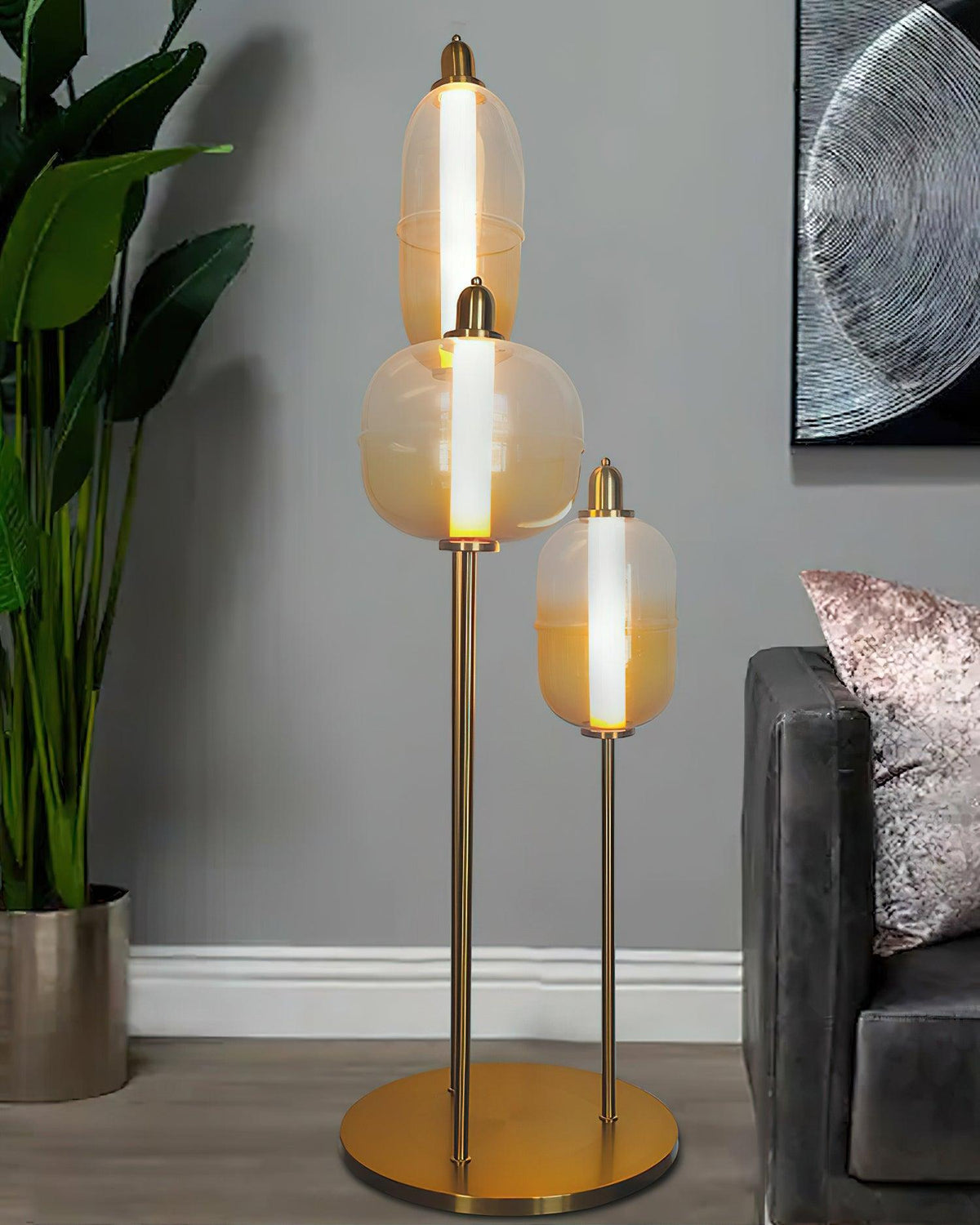 Arixel Moderne vloerlamp van glas in goudkleurige afwerking