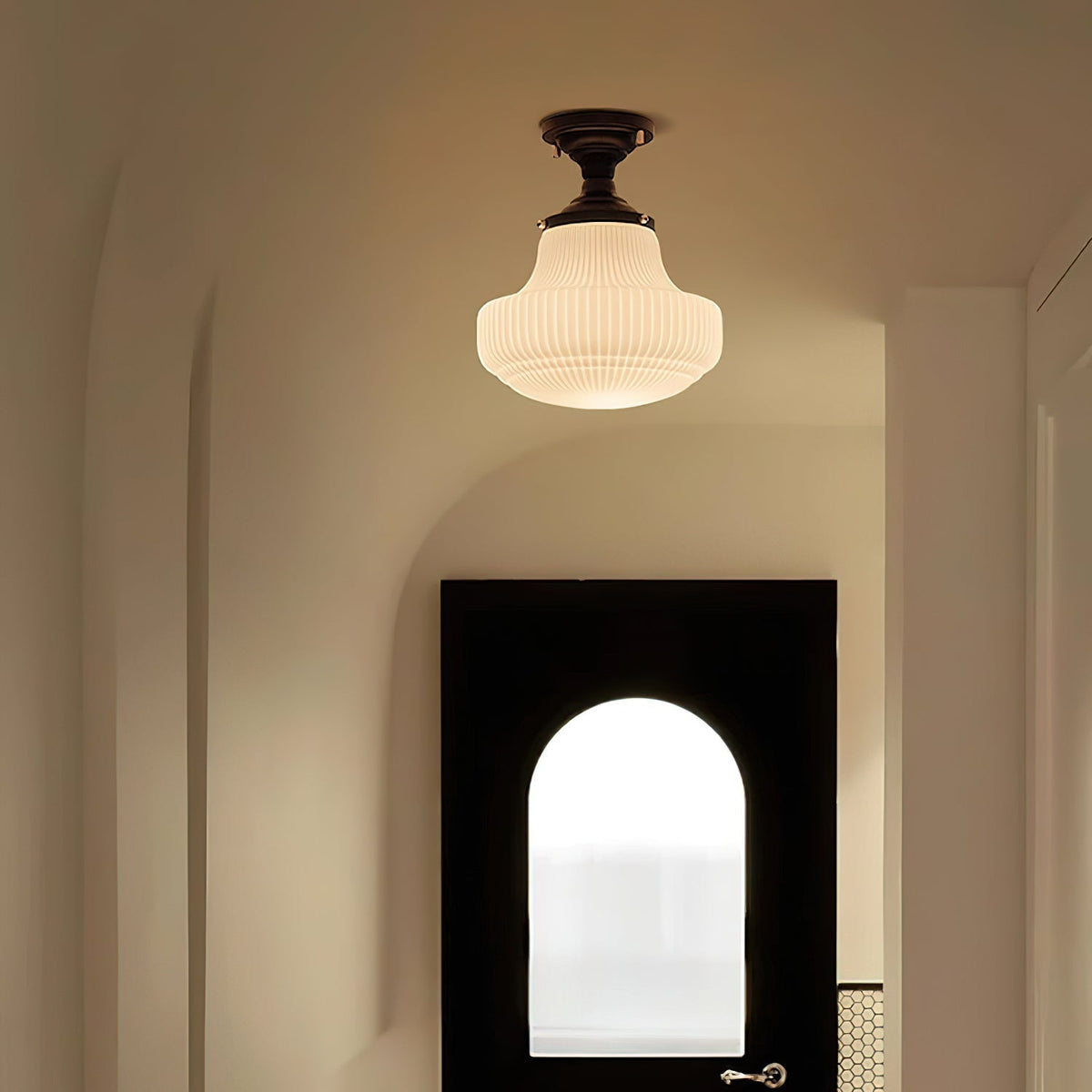 Eireian Schoolhouse Vlakke plafondlamp met Geribbelde Glazen Kap