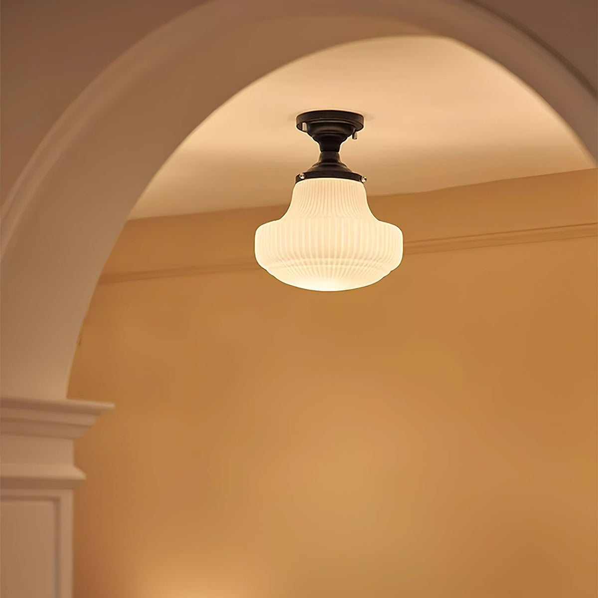 Eireian Schoolhouse Vlakke plafondlamp met Geribbelde Glazen Kap