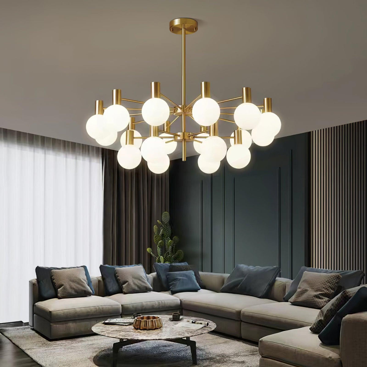 Veloiel Kroonluchter met Glaskogels en Frame Modern met bolvormige kap goudkleurig