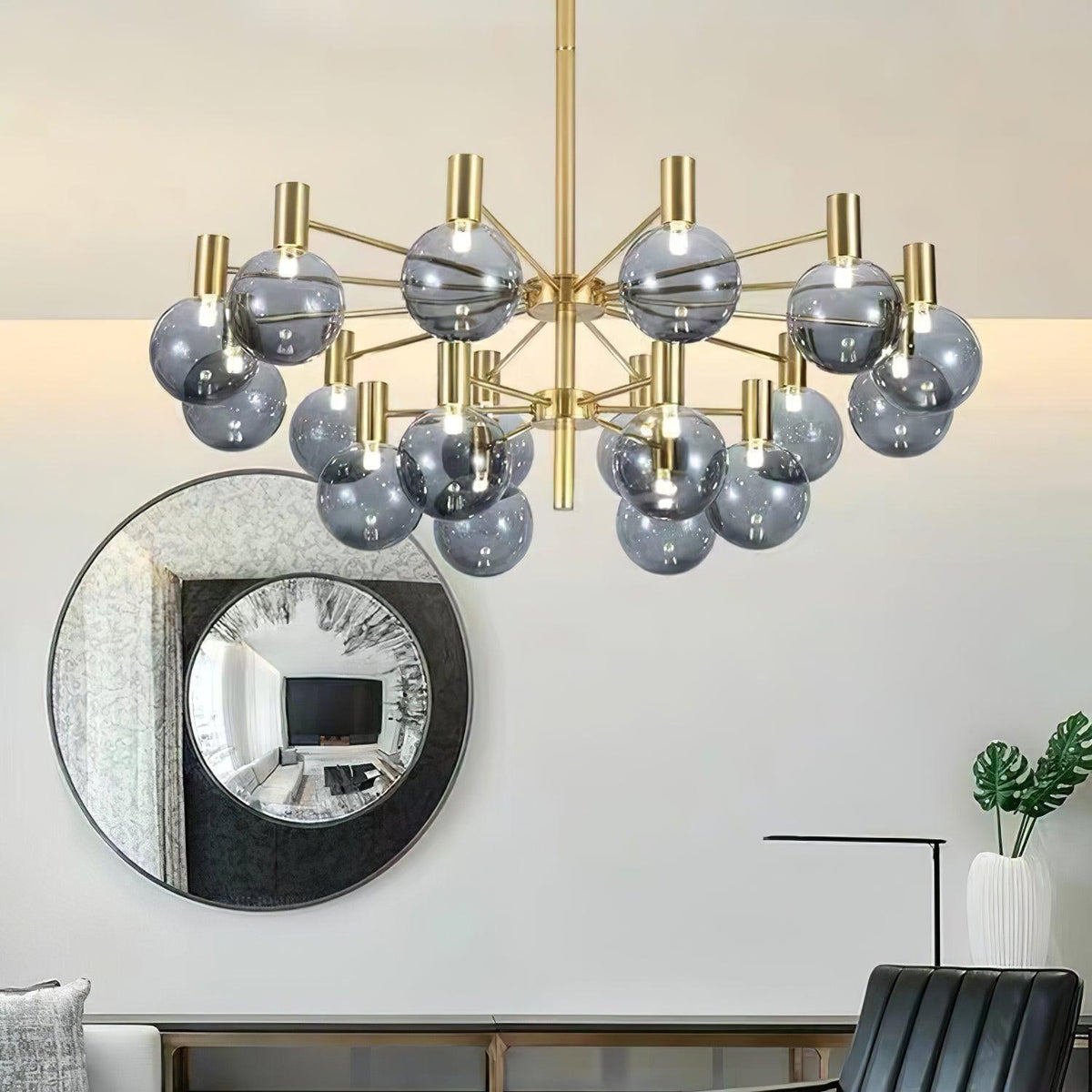 Veloiel Kroonluchter met Glaskogels en Frame Modern met bolvormige kap goudkleurig