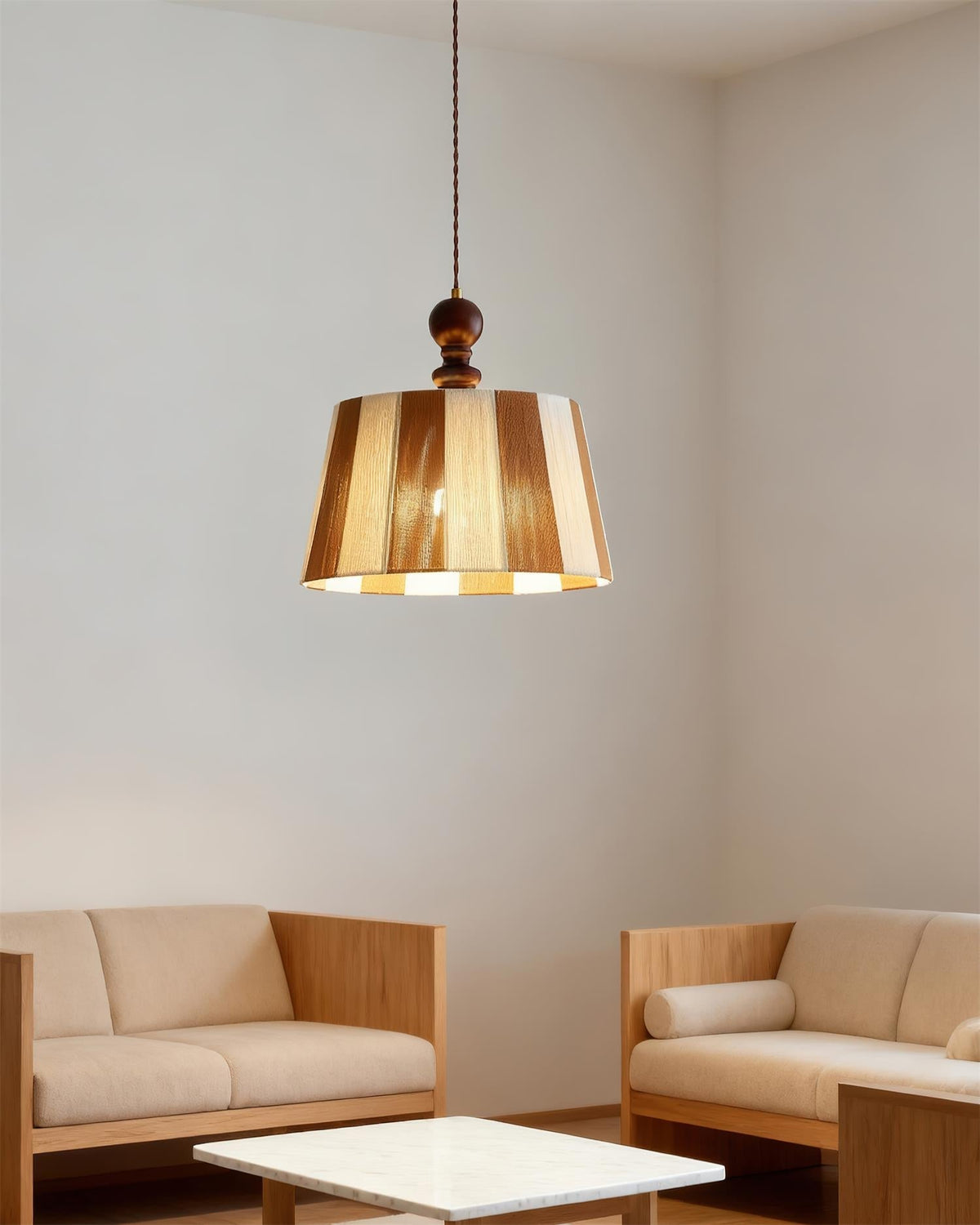 Renisira hanglamp met strepen in walnootkleur