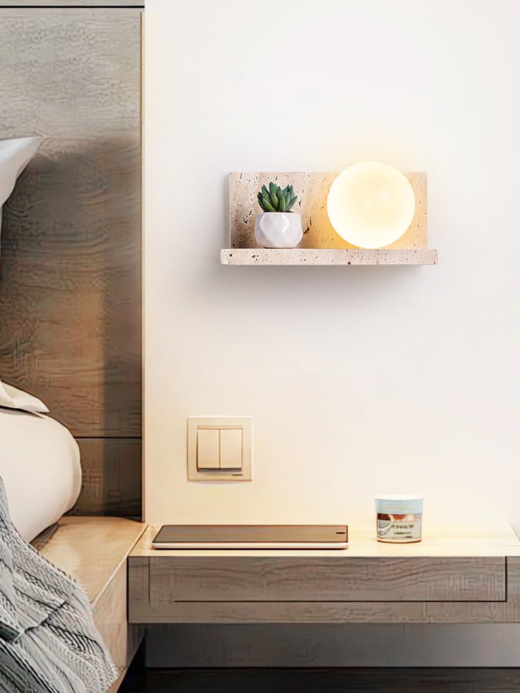 Vanthel wandlamp met plank van geel travertin