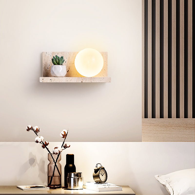 Vanthel wandlamp met plank van geel travertin