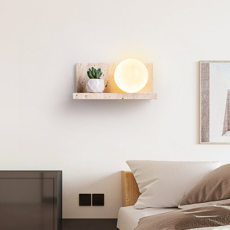 Vanthel wandlamp met plank van geel travertin