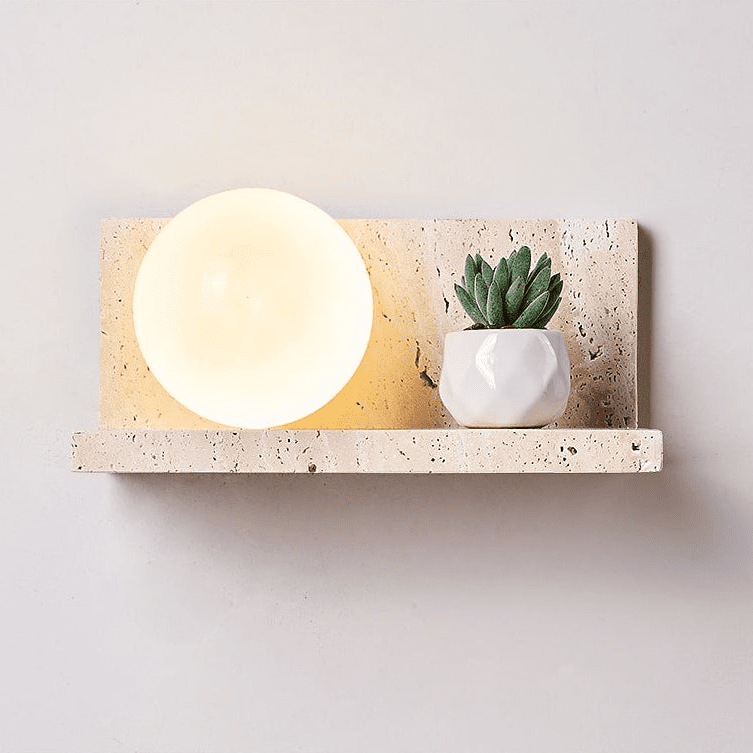 Vanthel wandlamp met plank van geel travertin