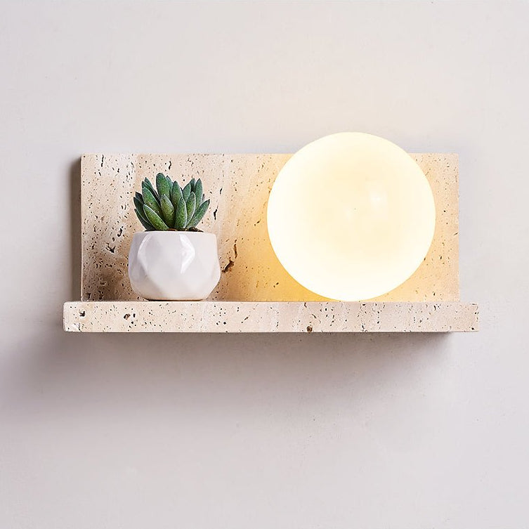 Vanthel wandlamp met plank van geel travertin