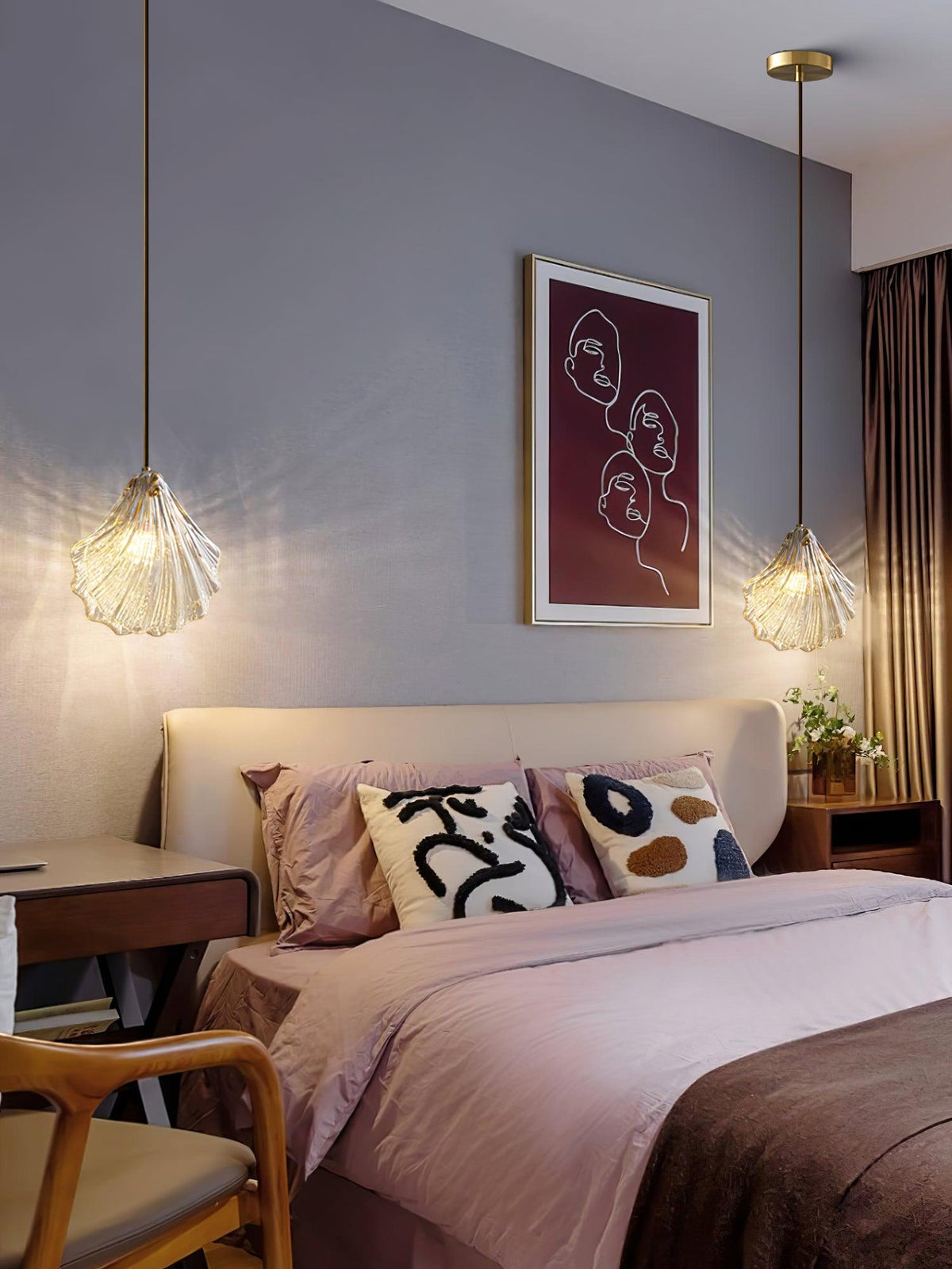 Veda hanglamp van glas met schelpontwerp, artistiek en elegant