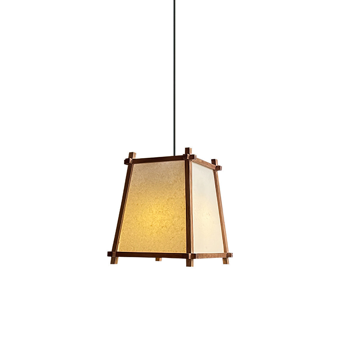Ritta hanglamp met geometrisch houten frame en stoffen kap