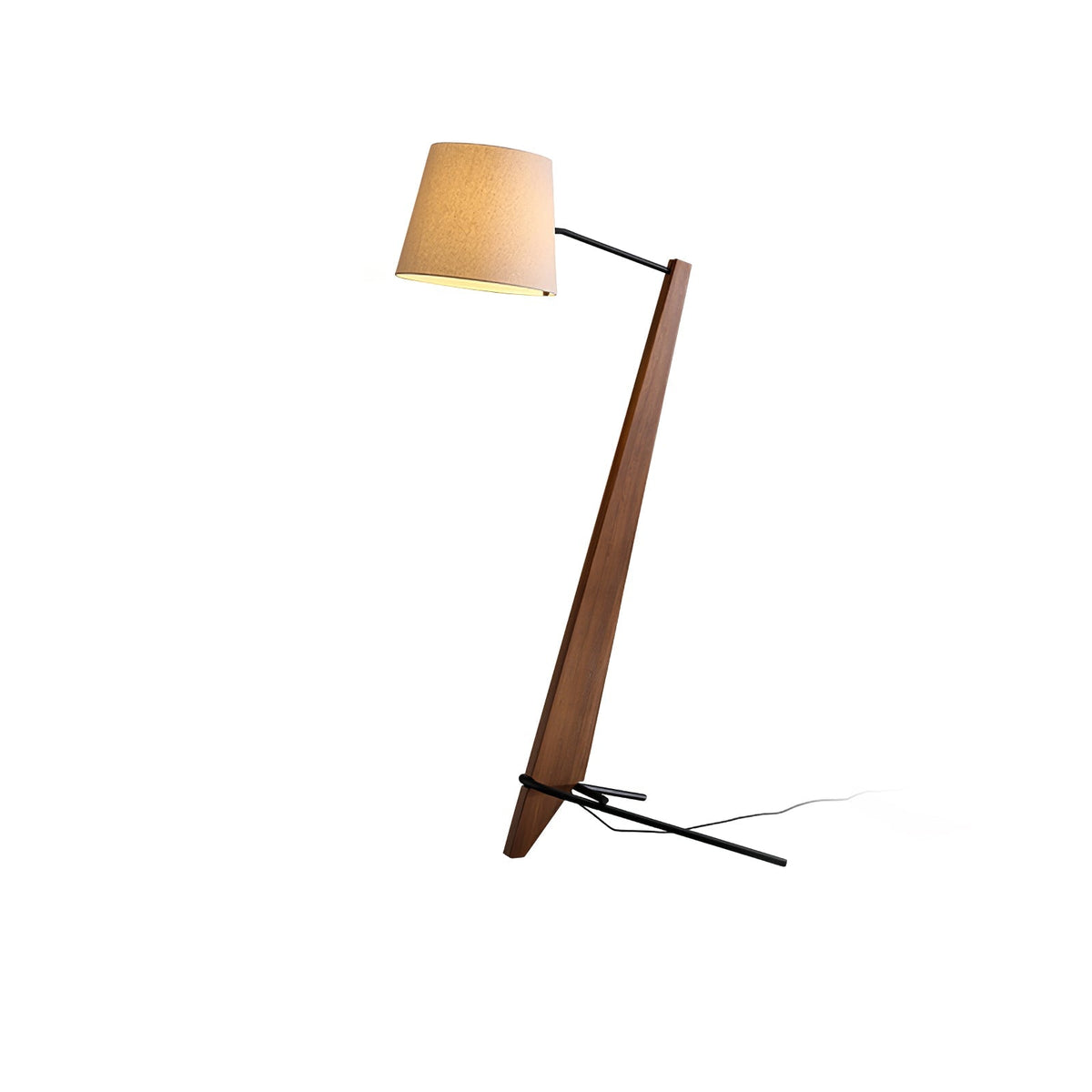 Vyran vloerlamp van walnoothout en beige stof
