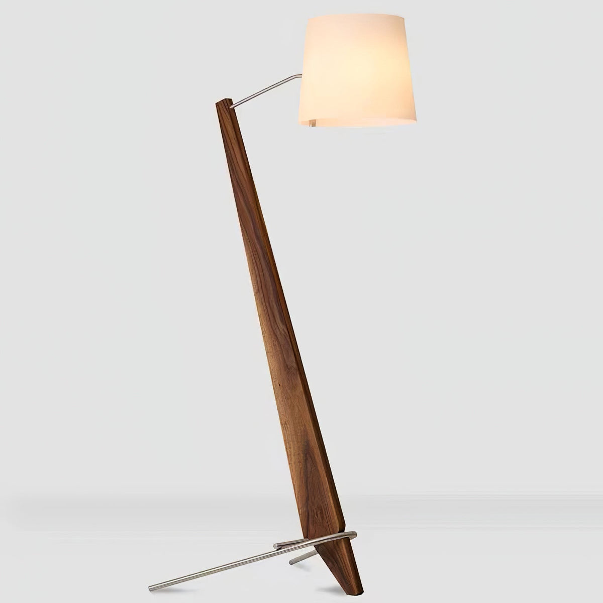 Vyran vloerlamp van walnoothout en beige stof