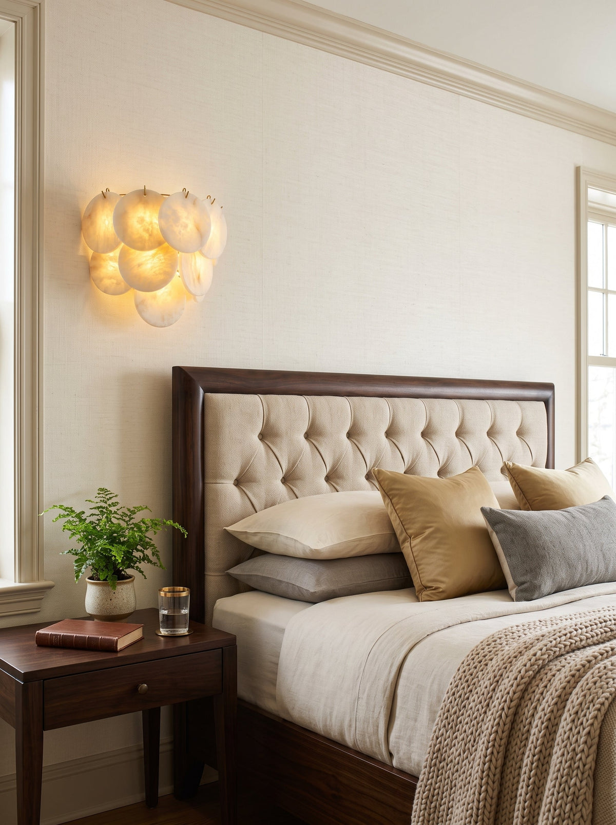 Pemberhurst albast schijfvormige wandlamp