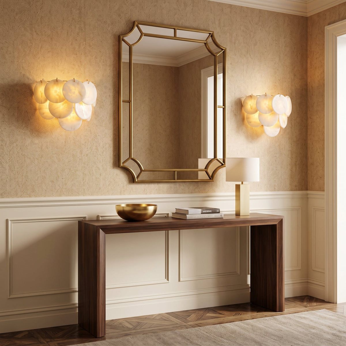 Pemberhurst albast schijfvormige wandlamp