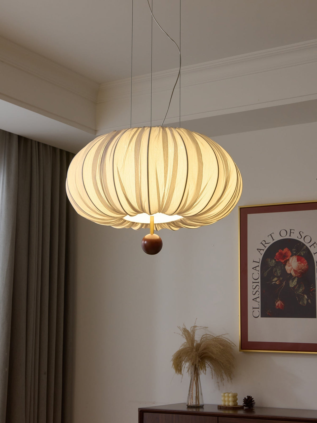 Vasilen Premium Noordse kunst plafondlamp van balonvormig houten stoffen plafondkap
