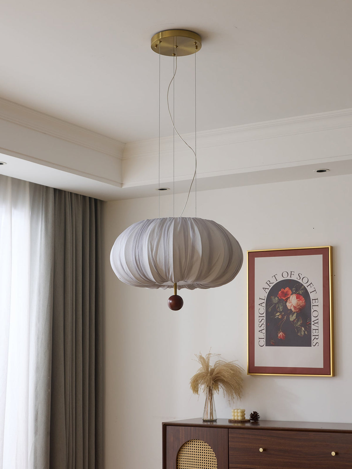 Vasilen Premium Noordse kunst plafondlamp van balonvormig houten stoffen plafondkap