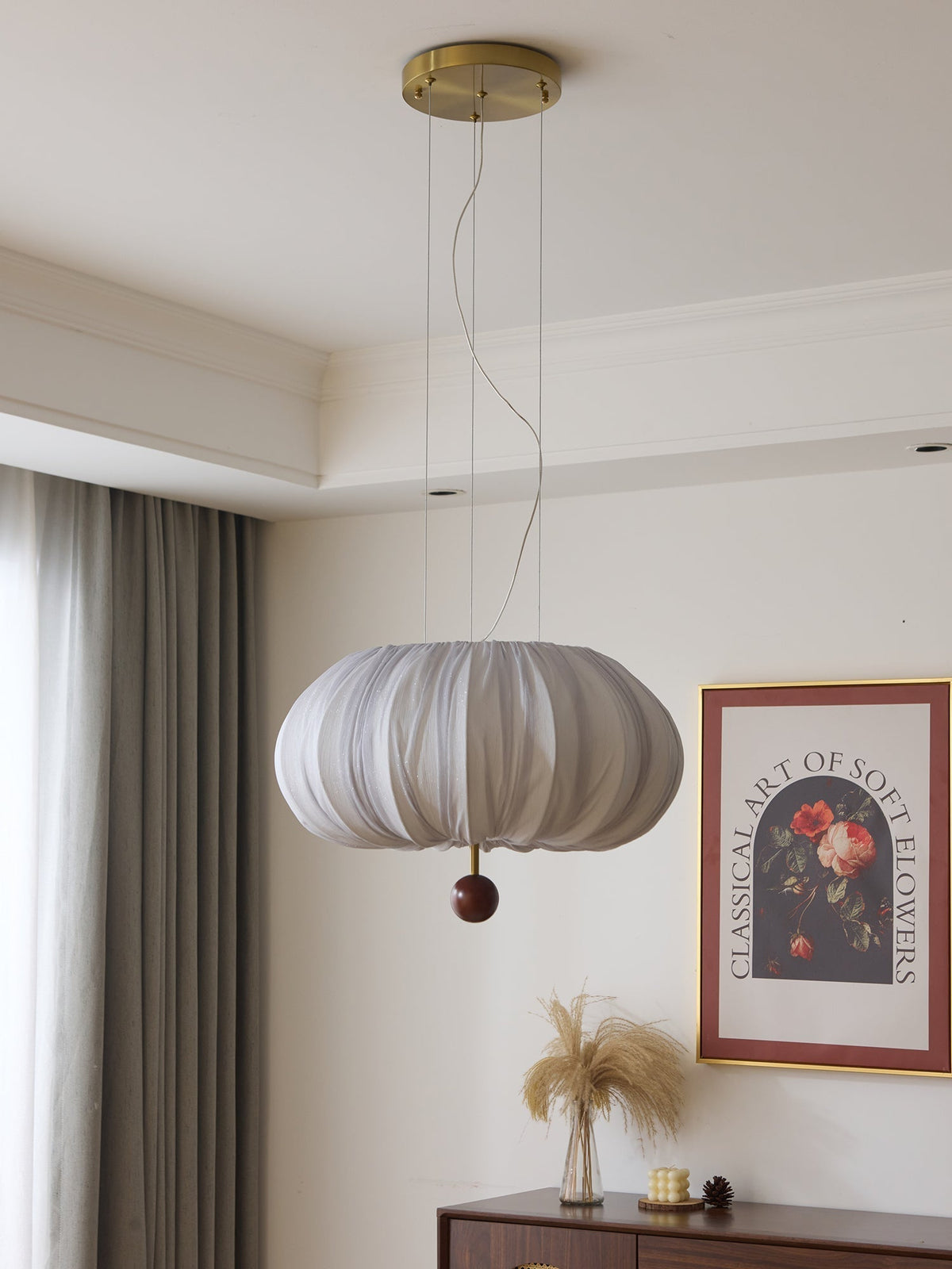 Vasilen Premium Noordse kunst plafondlamp van balonvormig houten stoffen plafondkap