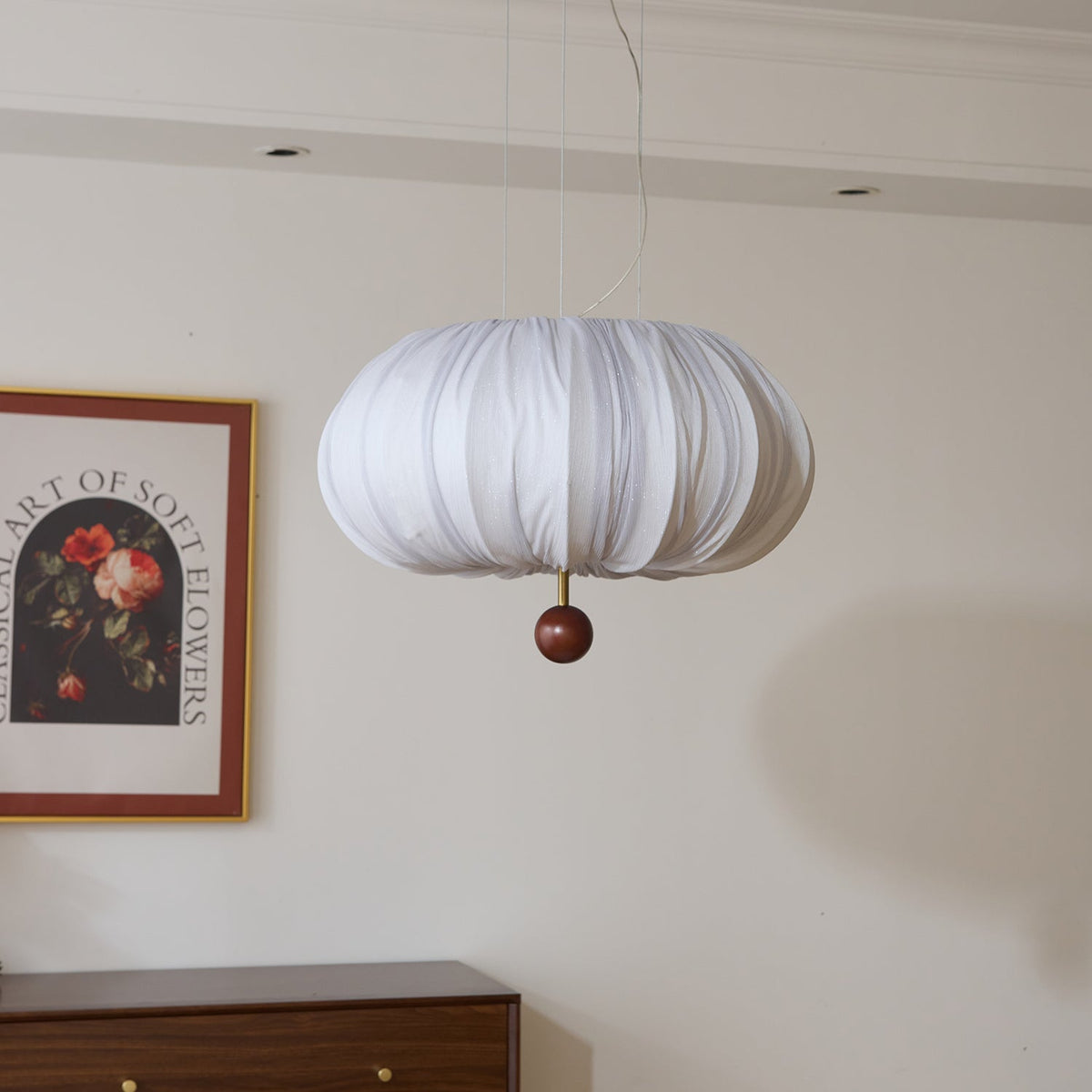 Vasilen Premium Noordse kunst plafondlamp van balonvormig houten stoffen plafondkap