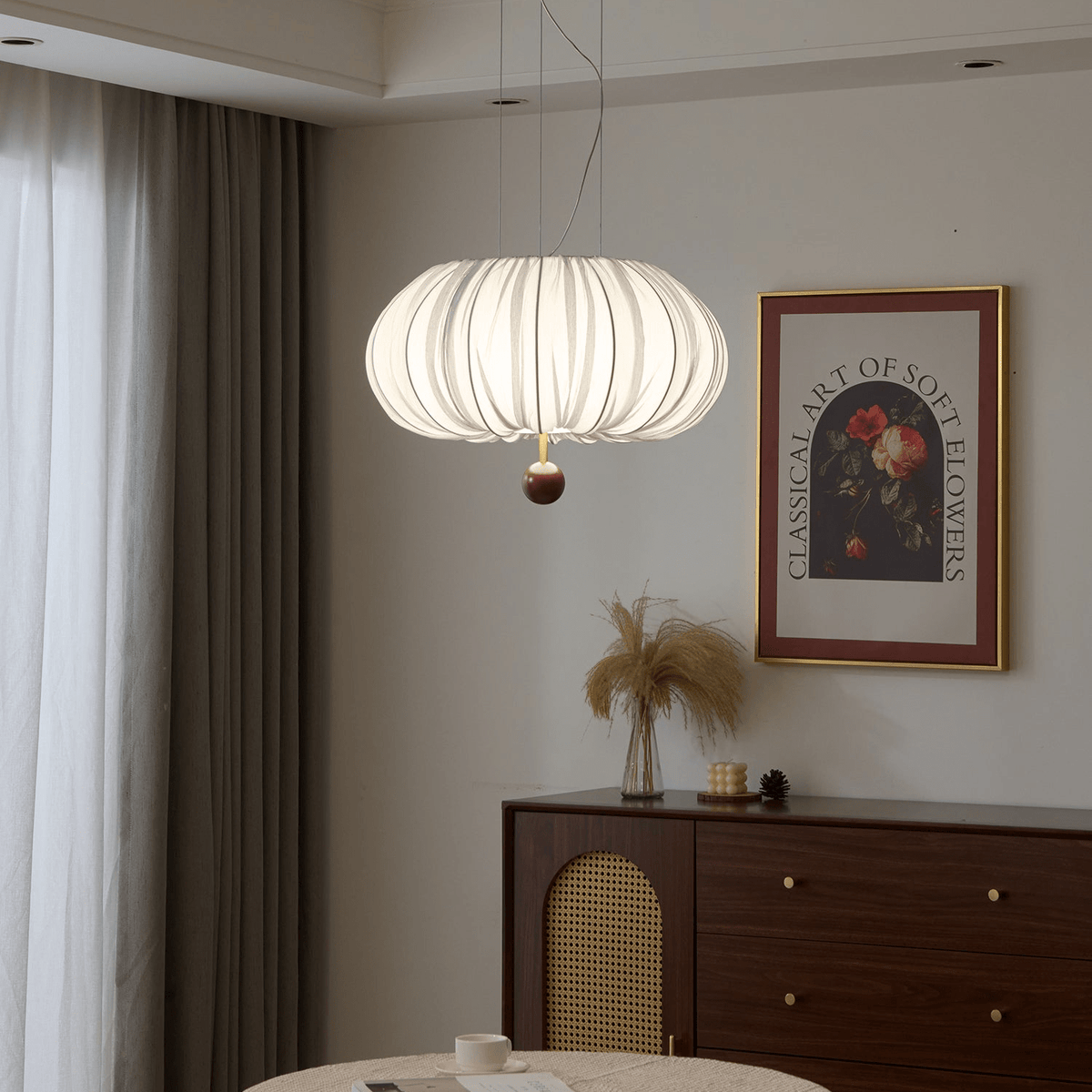Vasilen Premium Noordse kunst plafondlamp van balonvormig houten stoffen plafondkap