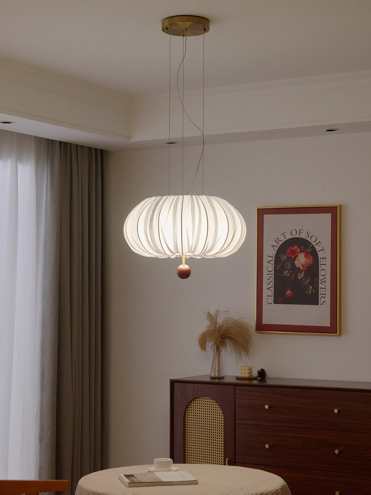 Vasilen Premium Noordse kunst plafondlamp van balonvormig houten stoffen plafondkap