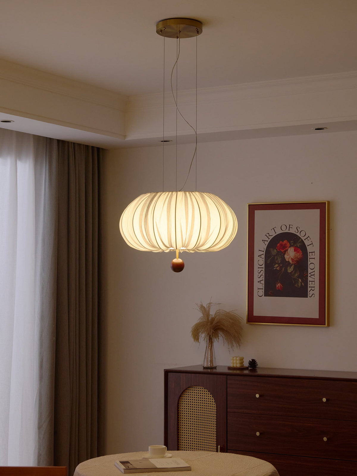 Vasilen Premium Noordse kunst plafondlamp van balonvormig houten stoffen plafondkap