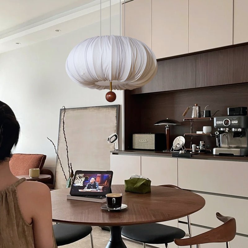 Vasilen Premium Noordse kunst plafondlamp van balonvormig houten stoffen plafondkap