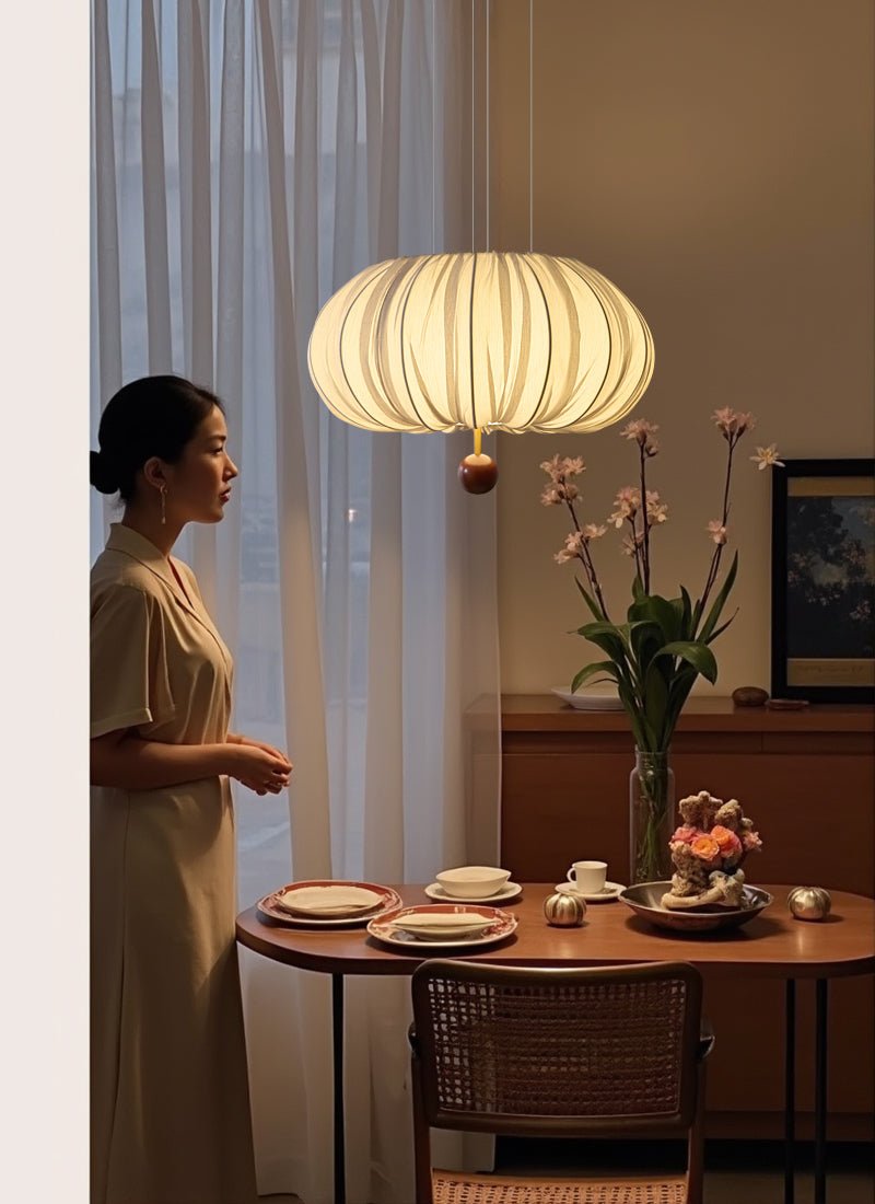 Vasilen Premium Noordse kunst plafondlamp van balonvormig houten stoffen plafondkap