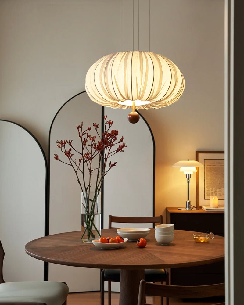 Vasilen Premium Noordse kunst plafondlamp van balonvormig houten stoffen plafondkap