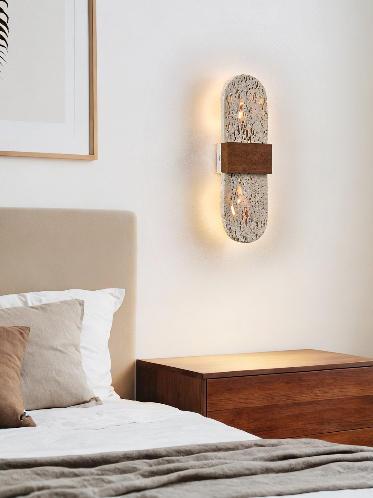 Seroelle wandlamp met geel travertin en walnoot