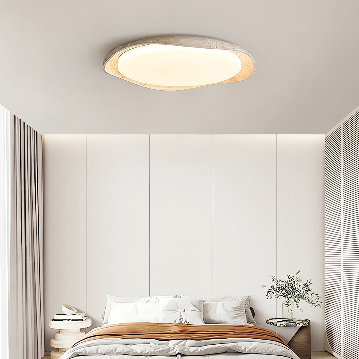 Adoros plafondlamp met randcirkel van geel travertin