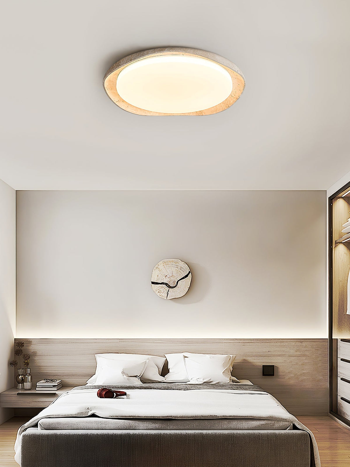 Adoros plafondlamp met randcirkel van geel travertin