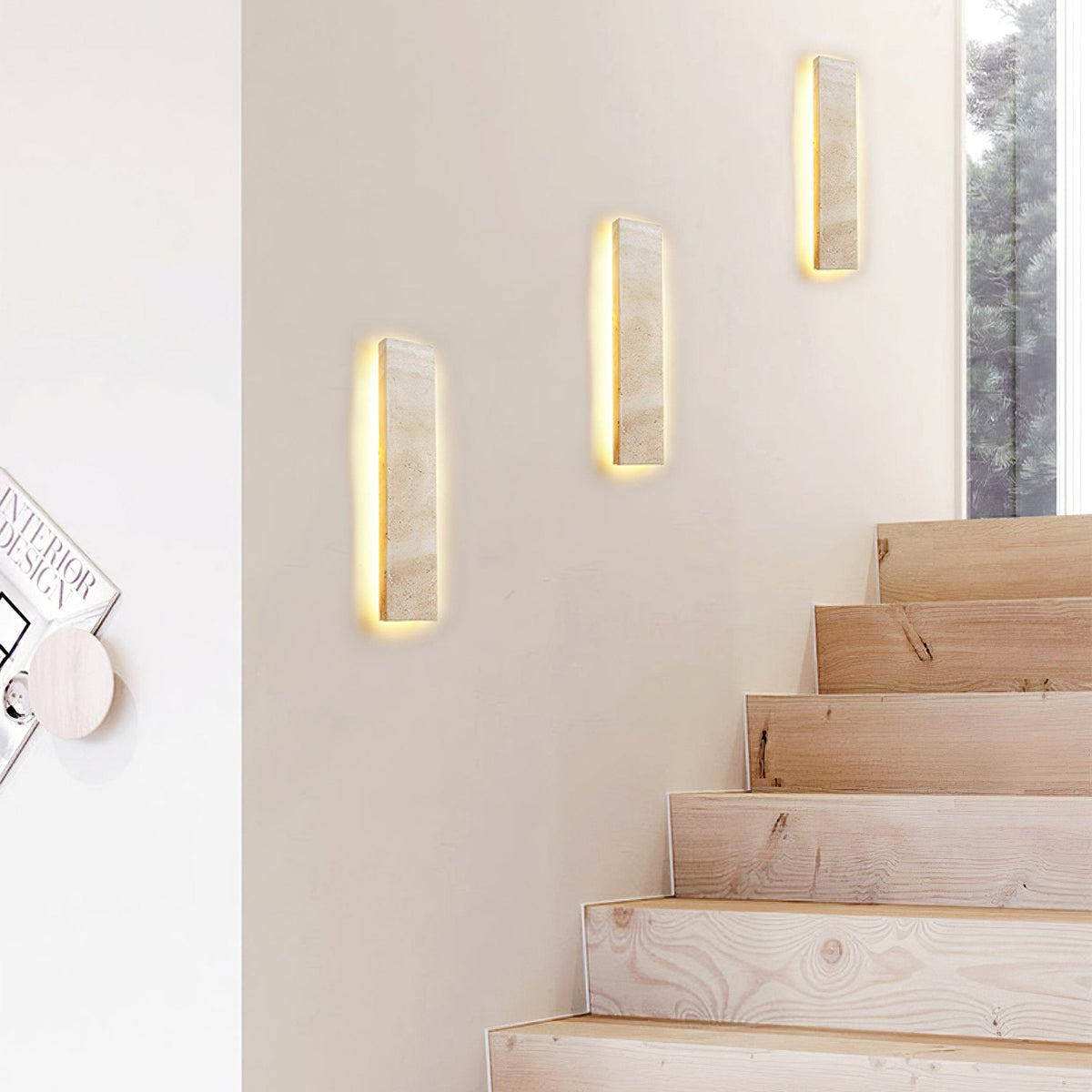 Tavoelia Slim rechthoekige wandlamp van geel travertin