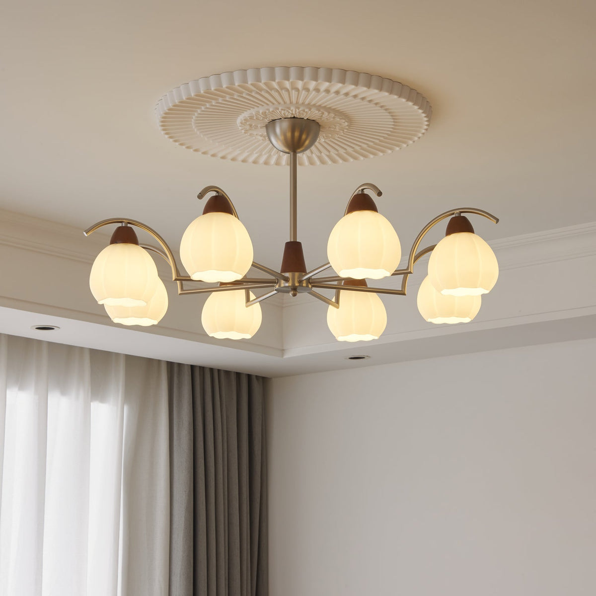Ilaeiel Traditionele Elegantie Bloem Hout glas Kroonluchter