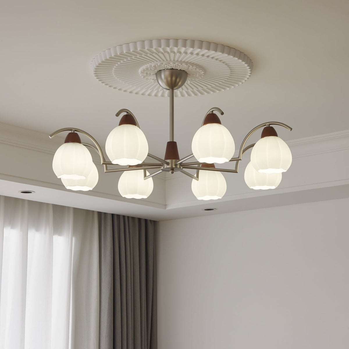 Ilaeiel Traditionele Elegantie Bloem Hout glas Kroonluchter