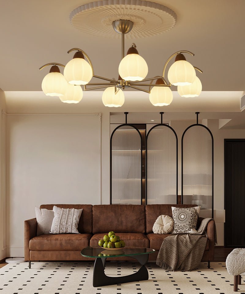 Ilaeiel Traditionele Elegantie Bloem Hout glas Kroonluchter