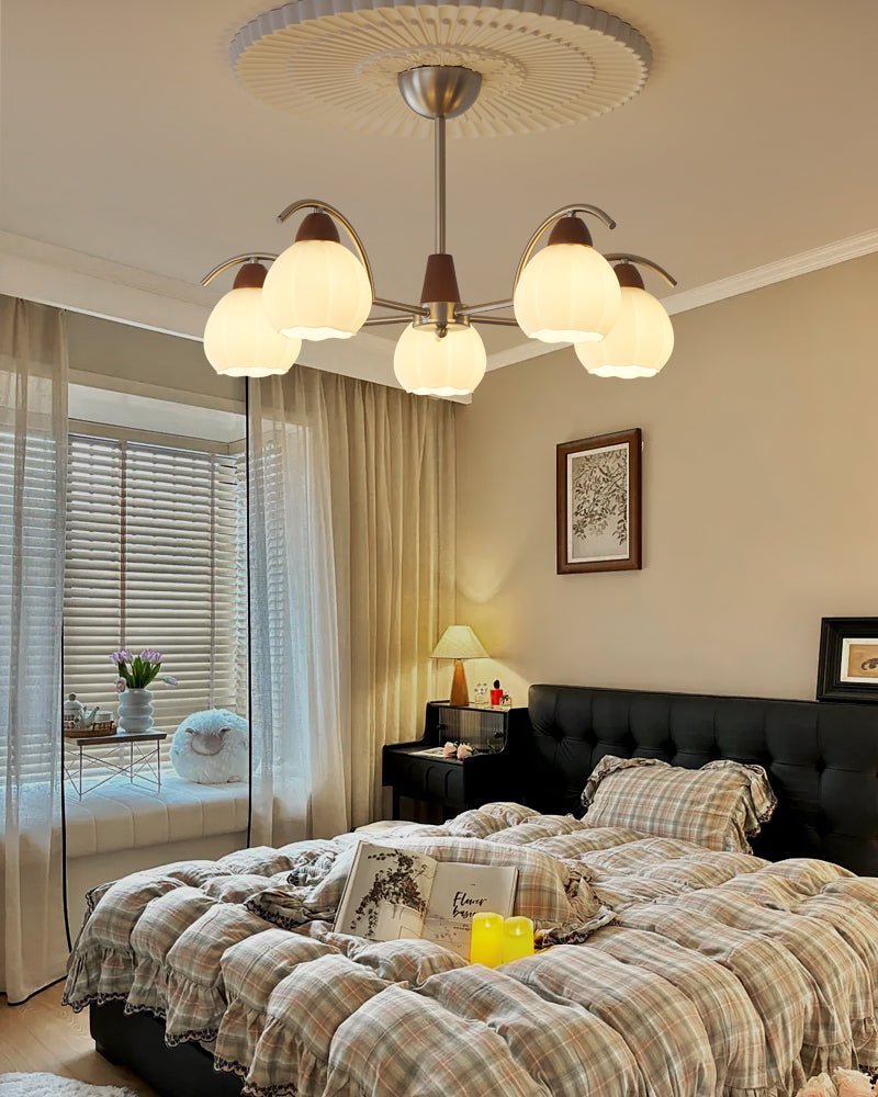 Ilaeiel Traditionele Elegantie Bloem Hout glas Kroonluchter